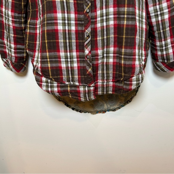 Aratta Silent Journey flannel velvet burnout shirt size medium artsy plaid sheer - Picture 7 of 10